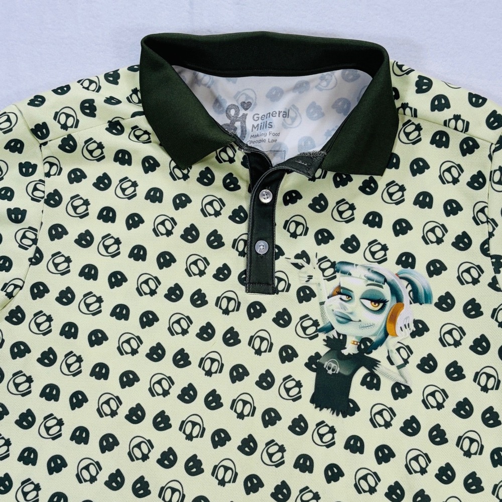 Rare Mens L Carmella Creeper Zombie DJ Polo Shirt Green General Mills Cereal